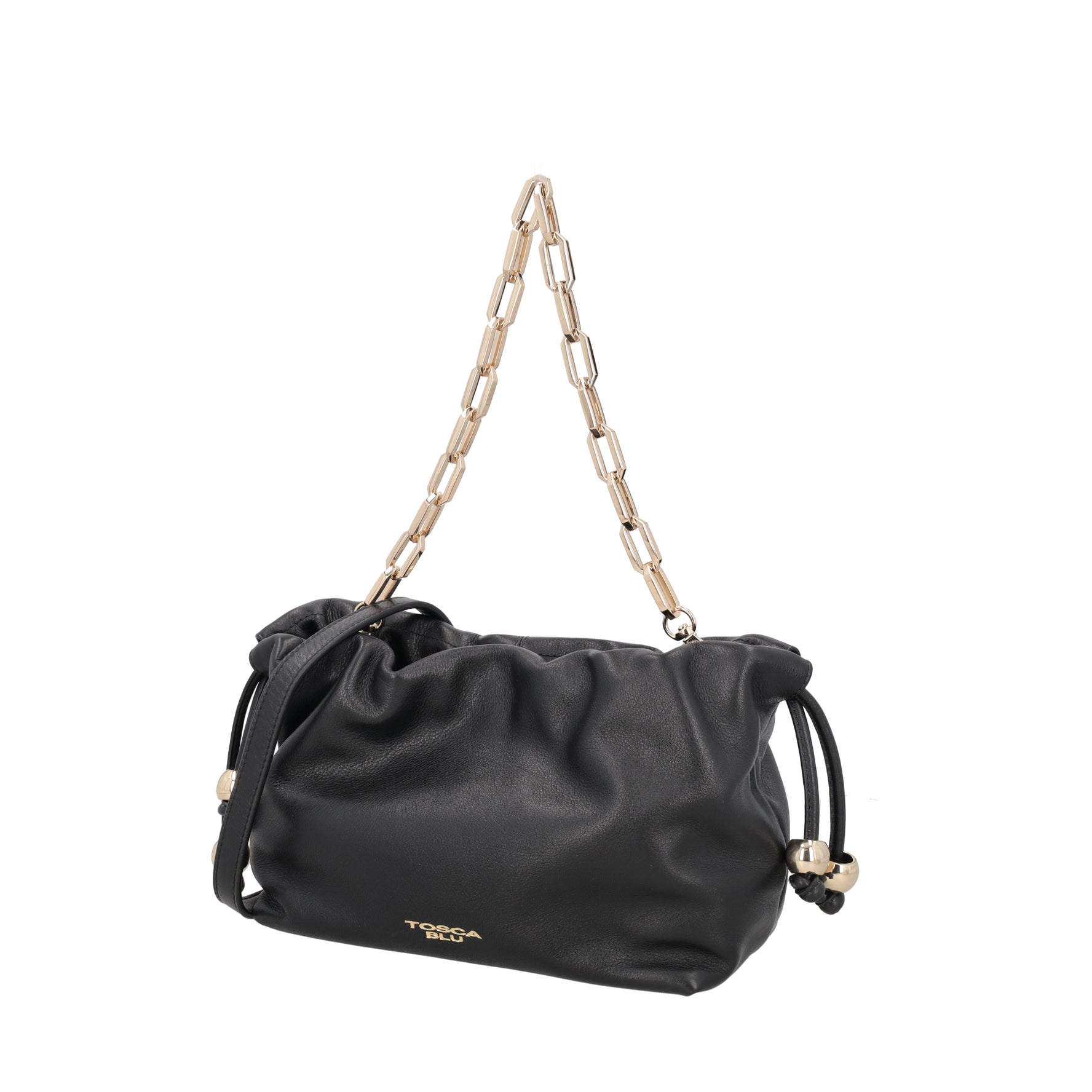 Pochette Harper in pelle con coulisse colore nero