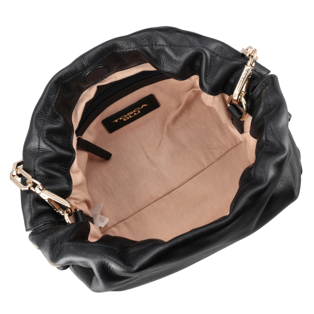 Pochette Harper in pelle con coulisse colore nero