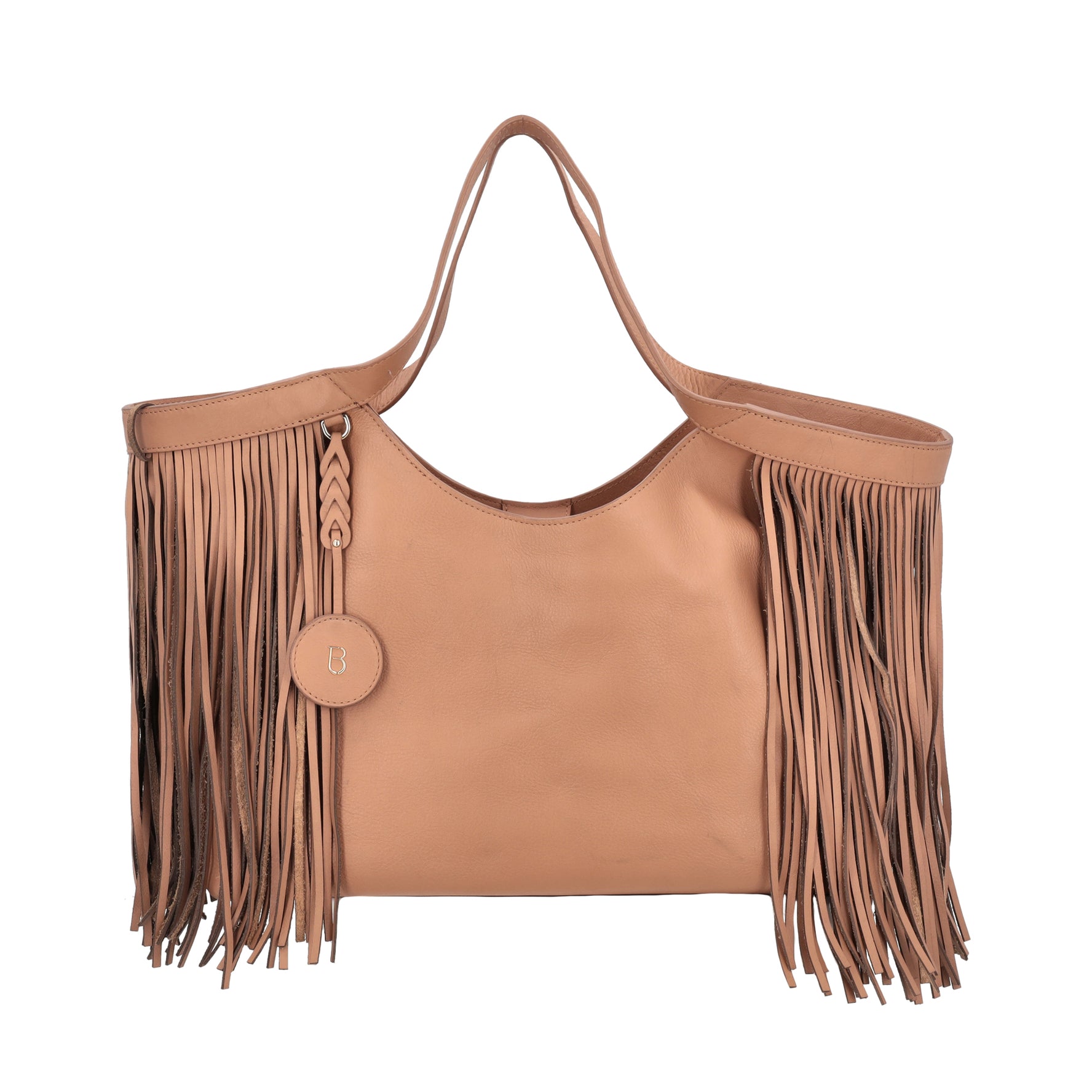 Borsa in pelle con frange Portofino colore biscotto