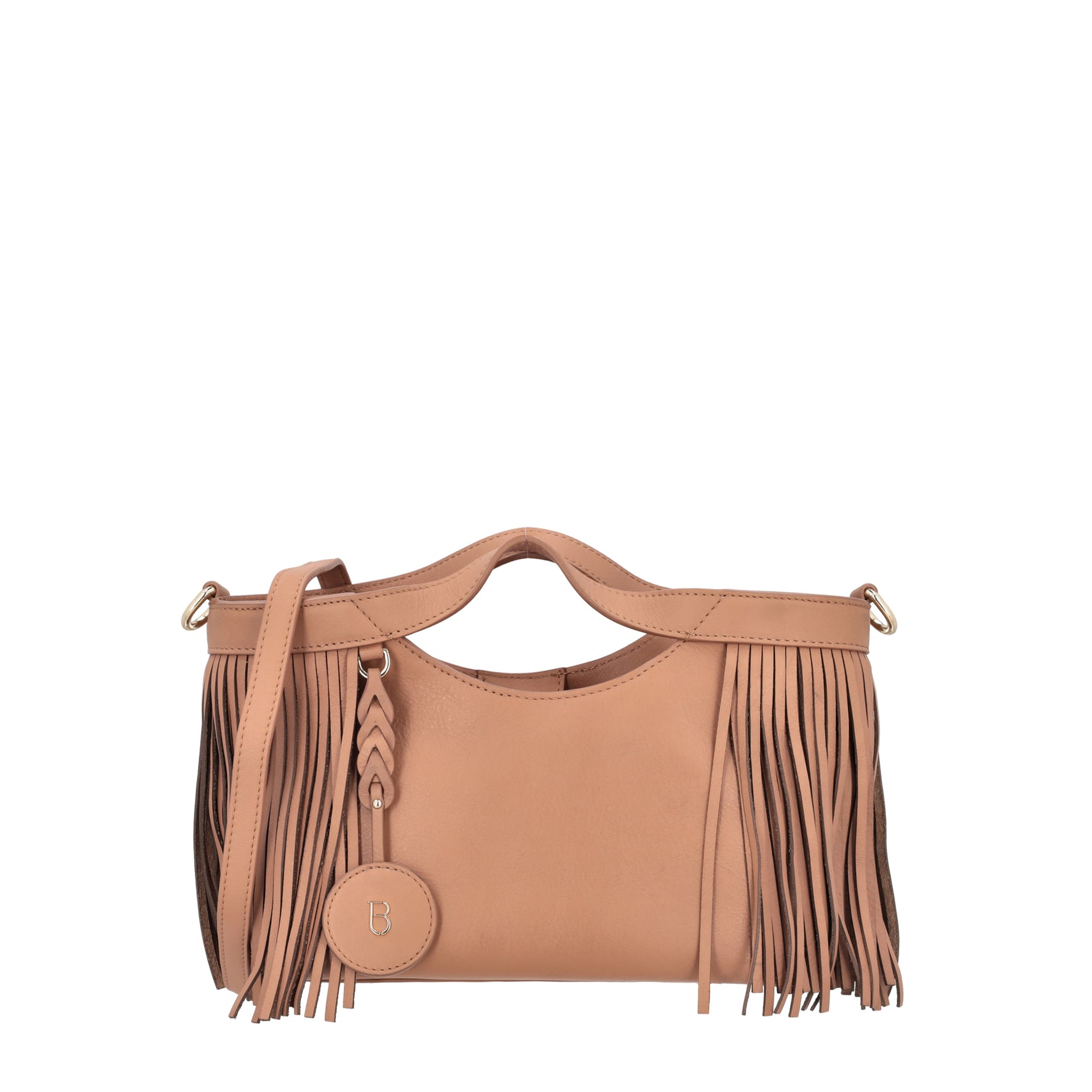 Borsa a mano con frange Portofino colore biscotto