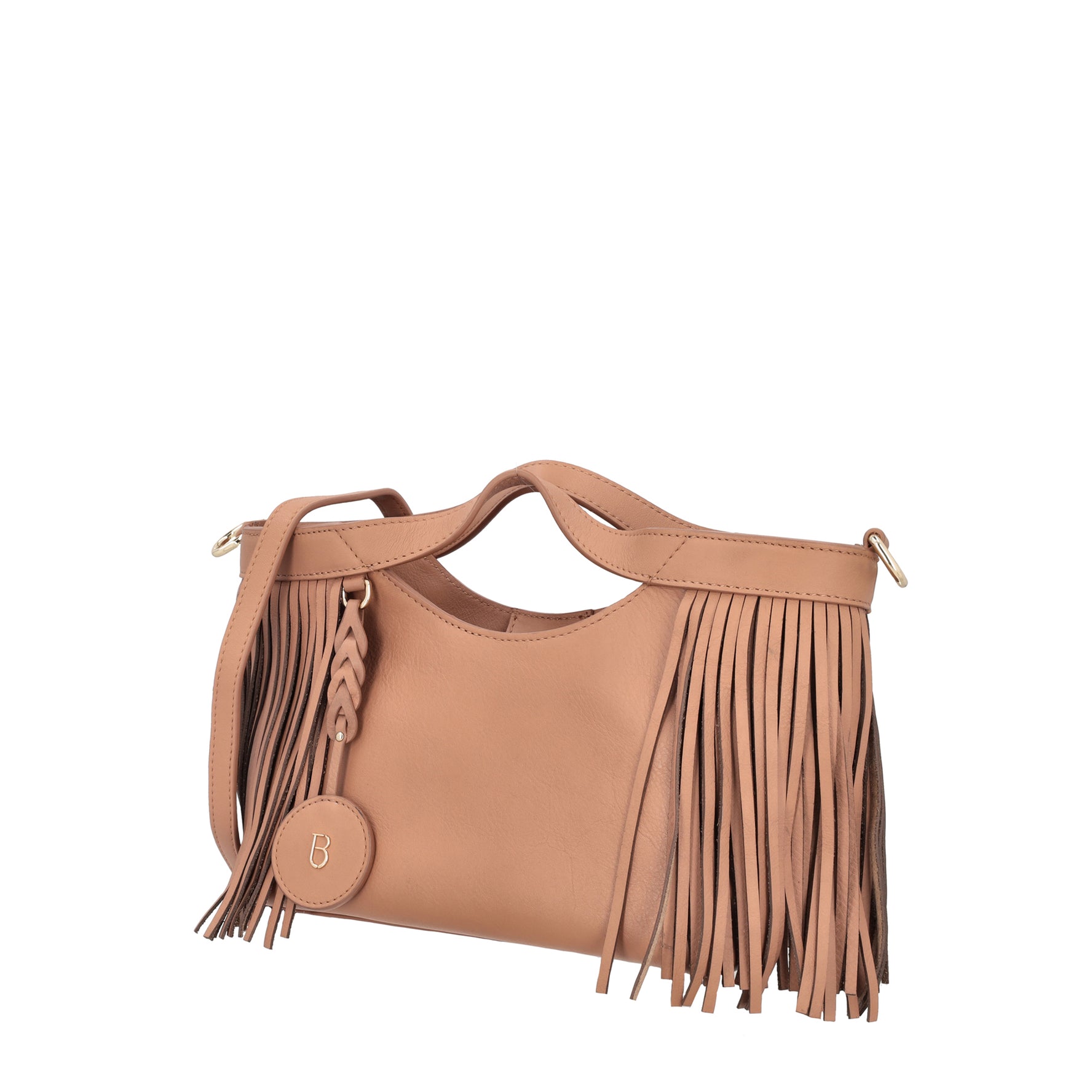Borsa a mano con frange Portofino colore biscotto
