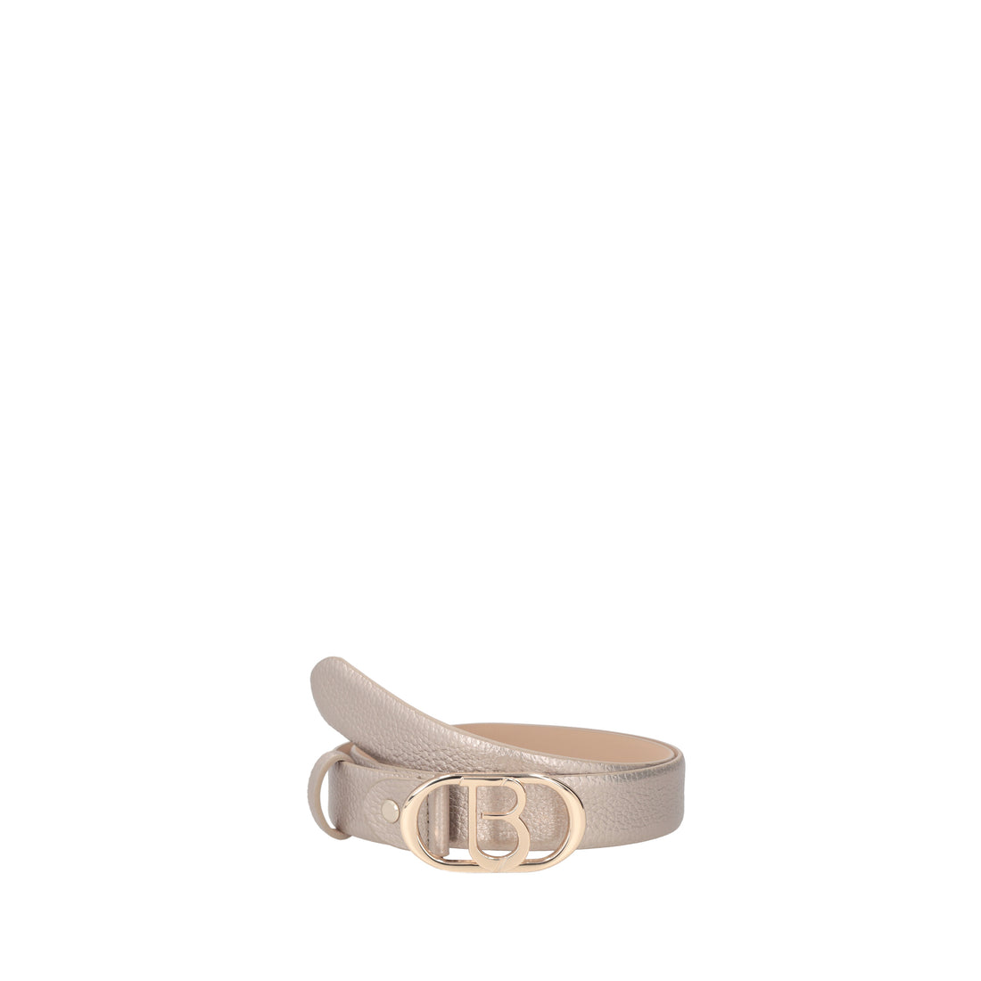 Leather belt with gold-colored logo buckle