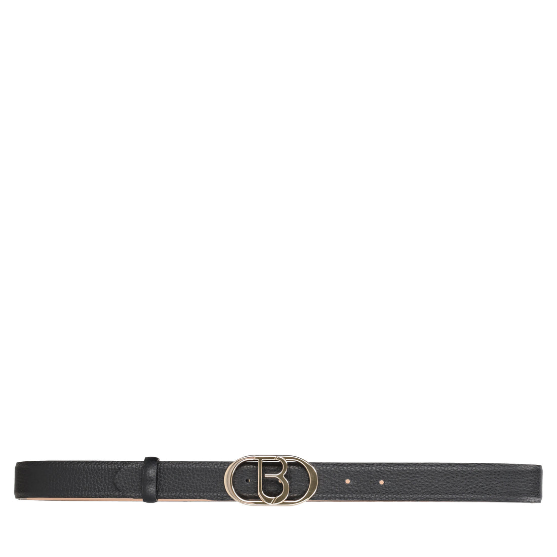 Leather belt with black logo buckle