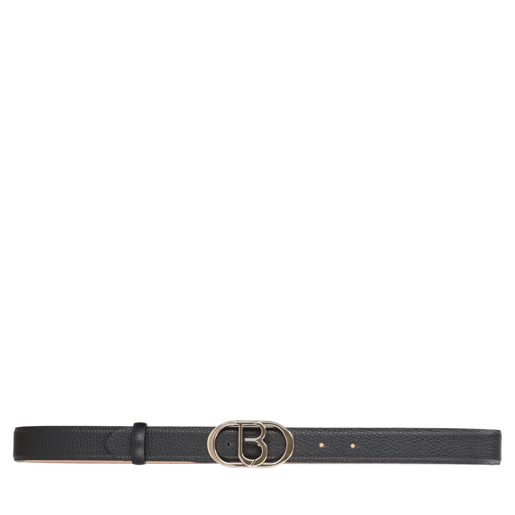 Leather belt with black logo buckle