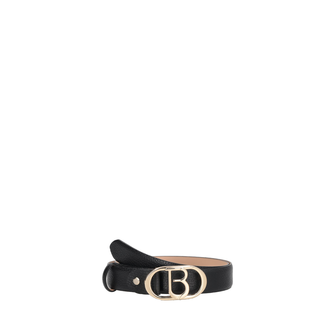 Leather belt with black logo buckle