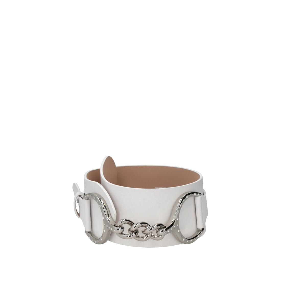 Leather belt with stirrup white color