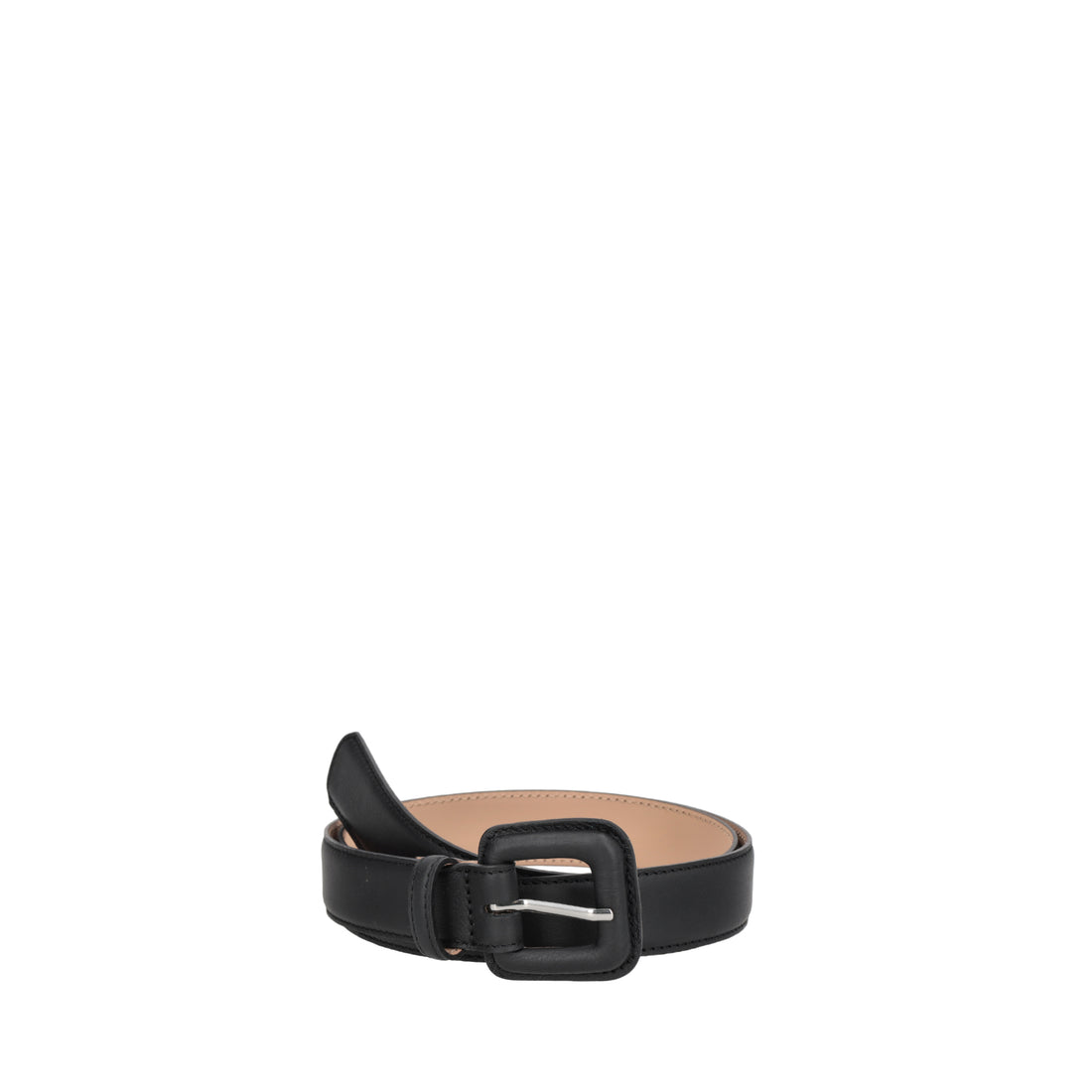 Leather belt with tone-on-tone buckle in black