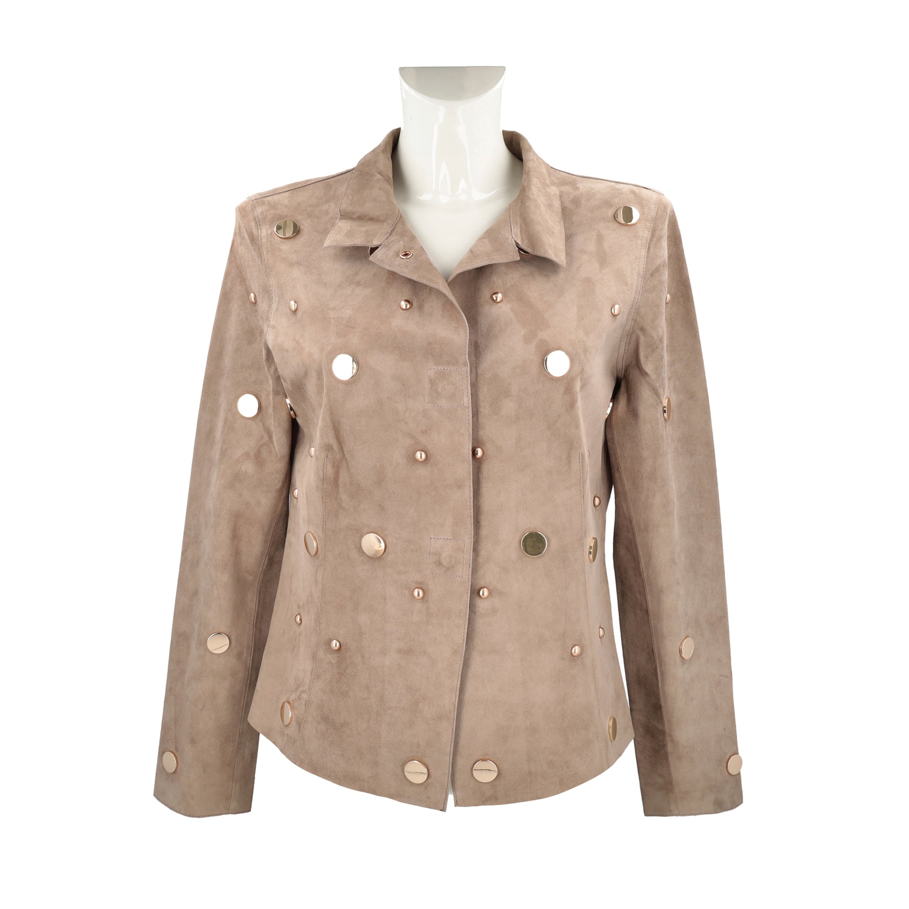 Suede jacket with sand-colored studs