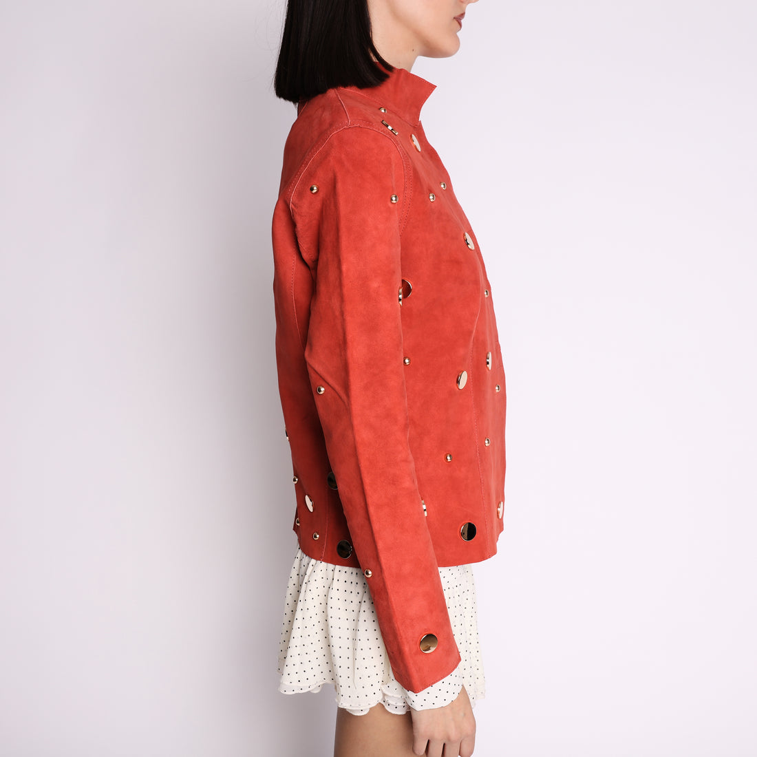 Giacca in suede con borchie colore corallo