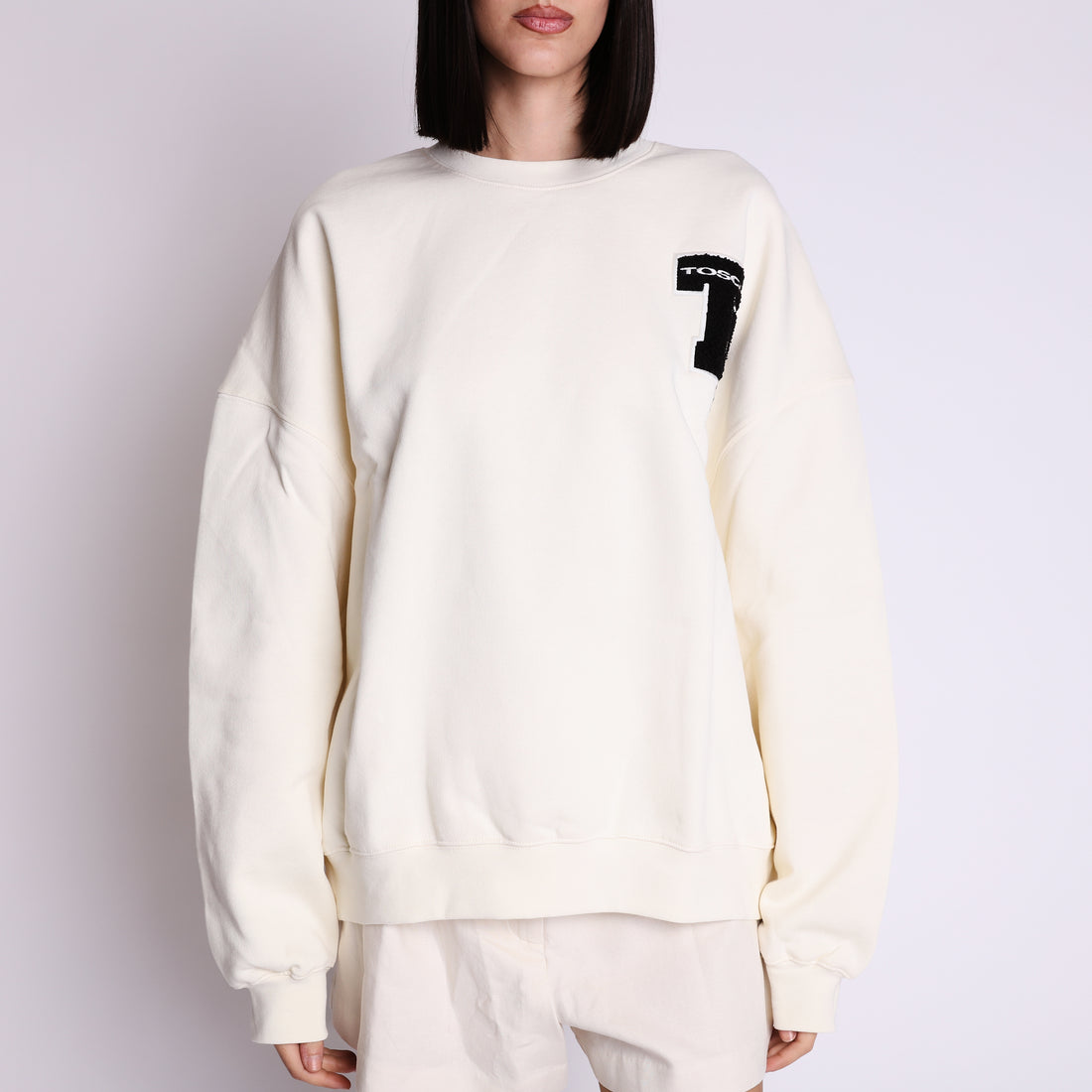 Felpa college con logo TB colore latte