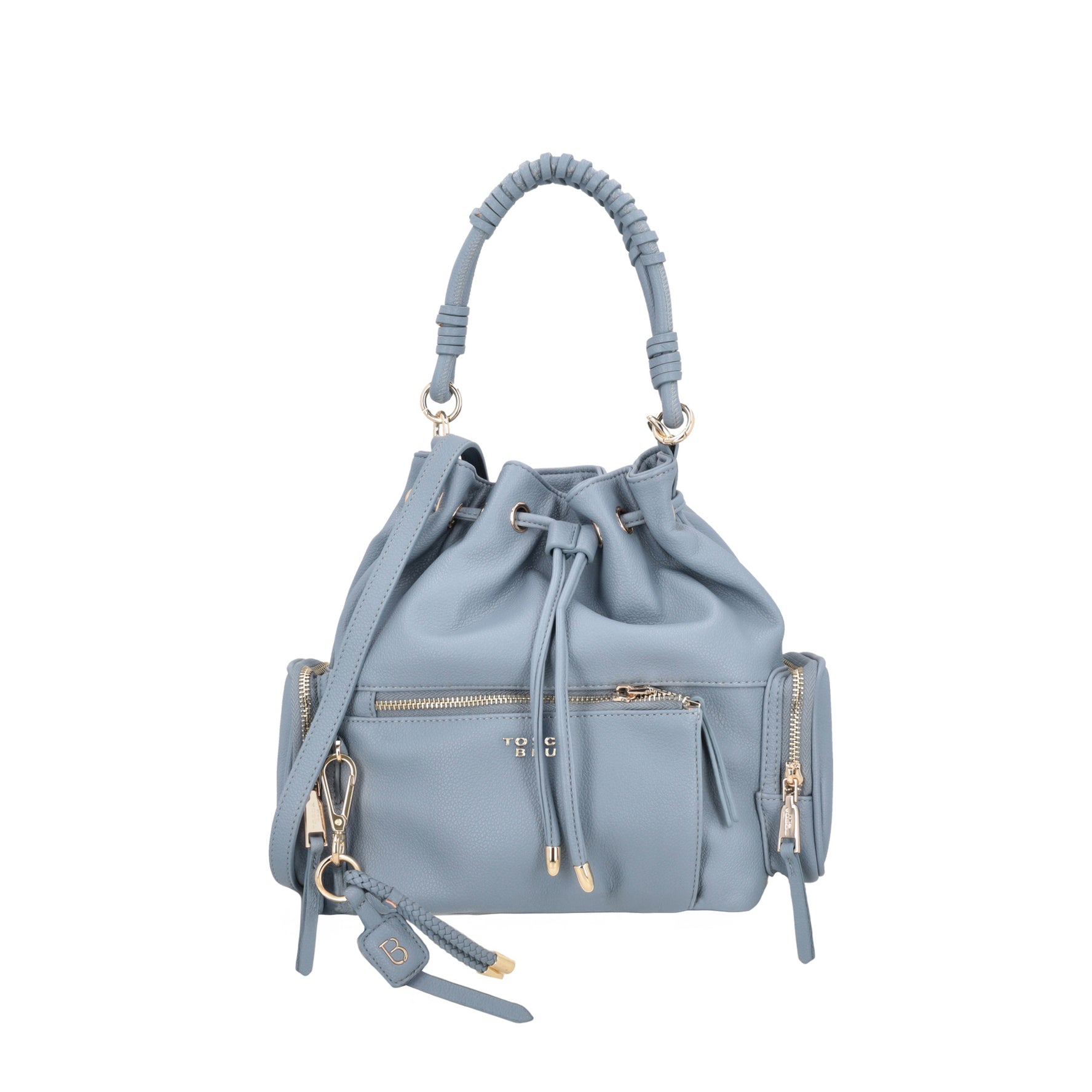 Tokyo bucket bag with pockets and shoulder strap in blue color