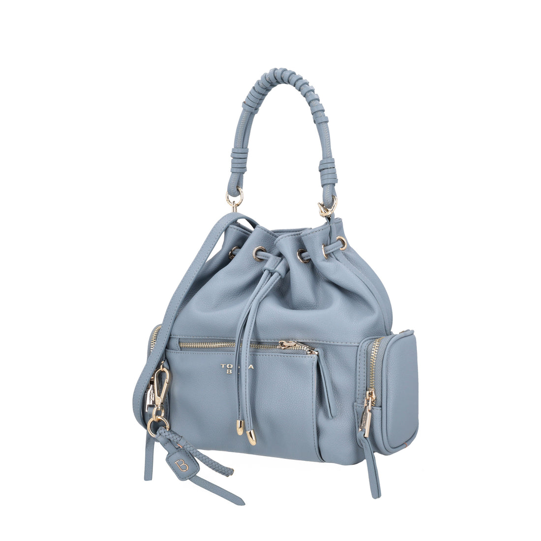 Tokyo bucket bag with pockets and shoulder strap in blue color