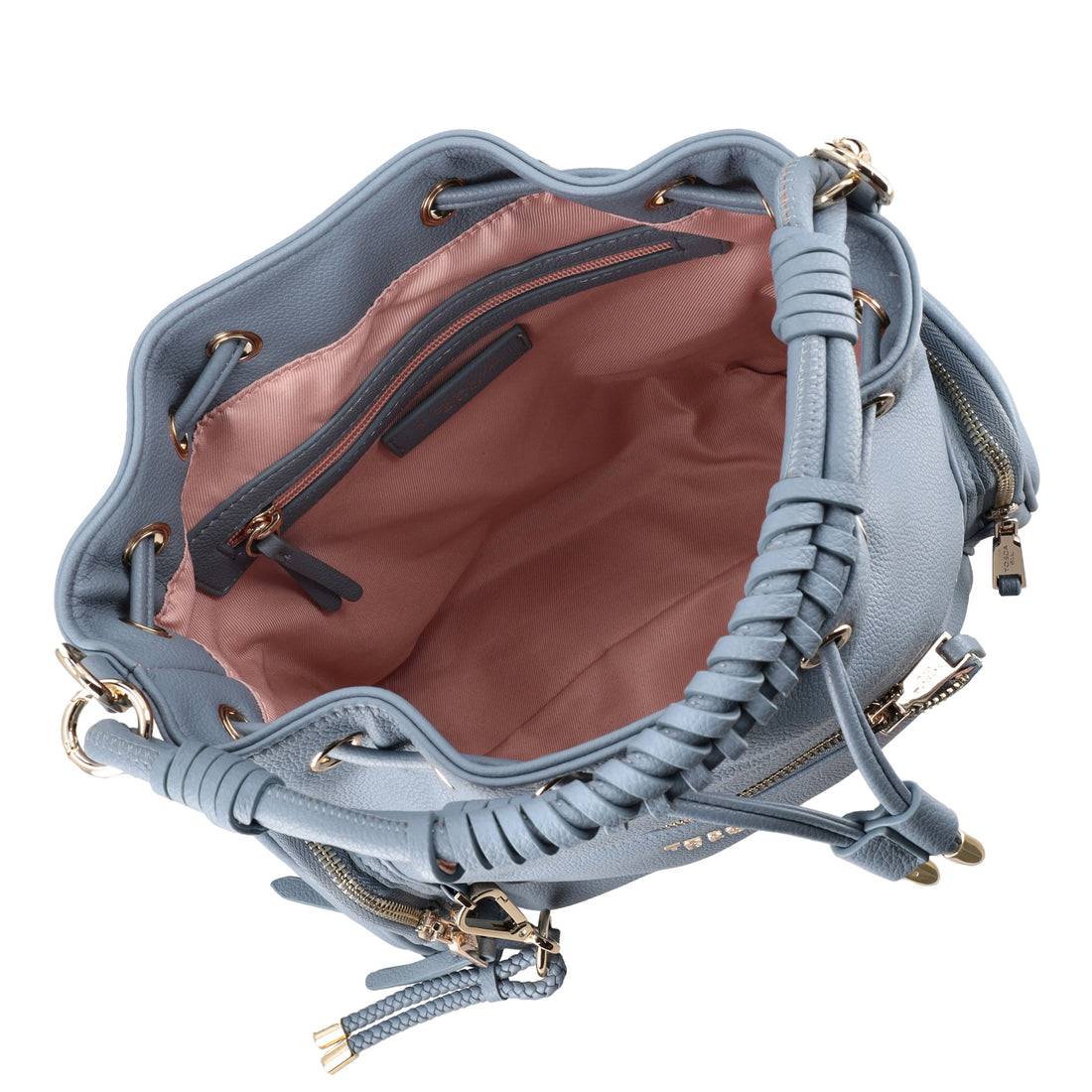 Tokyo bucket bag with pockets and shoulder strap in blue color