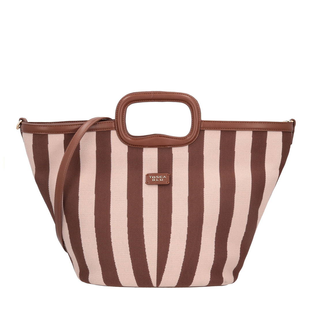 Borsa a mano grande Pantelleria a righe colore marrone