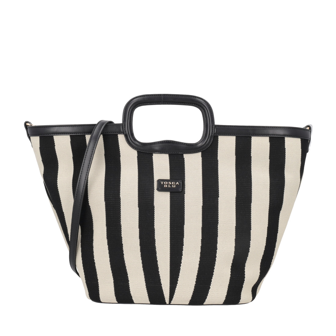 Borsa a mano grande Pantelleria a righe colore nero