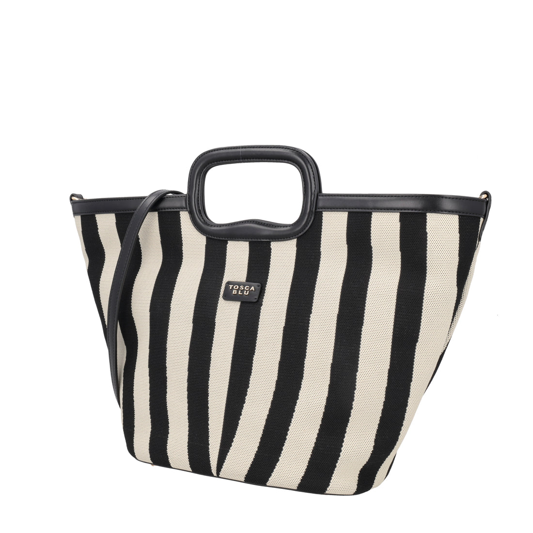 Borsa a mano grande Pantelleria a righe colore nero