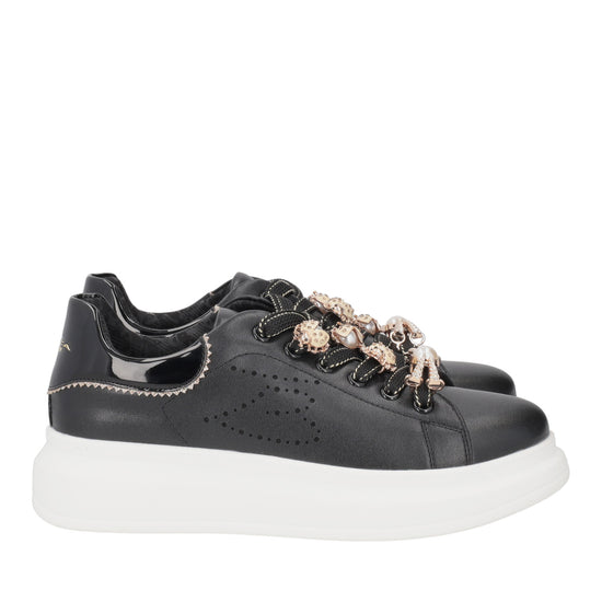 “ALLISON” SNEAKER IN BLACK NAPPA WITH LUREX LACES | Tosca Blu